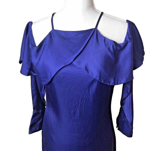 ST Studio Woman's Blue Mini Open Shoulder Ruffle Dress Size 34 (S) - Picture 7 of 14